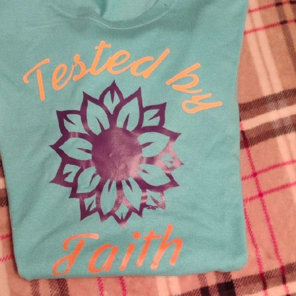 Jerzees Teal T-Shirt with Red Stitching - Picture 3 of 3